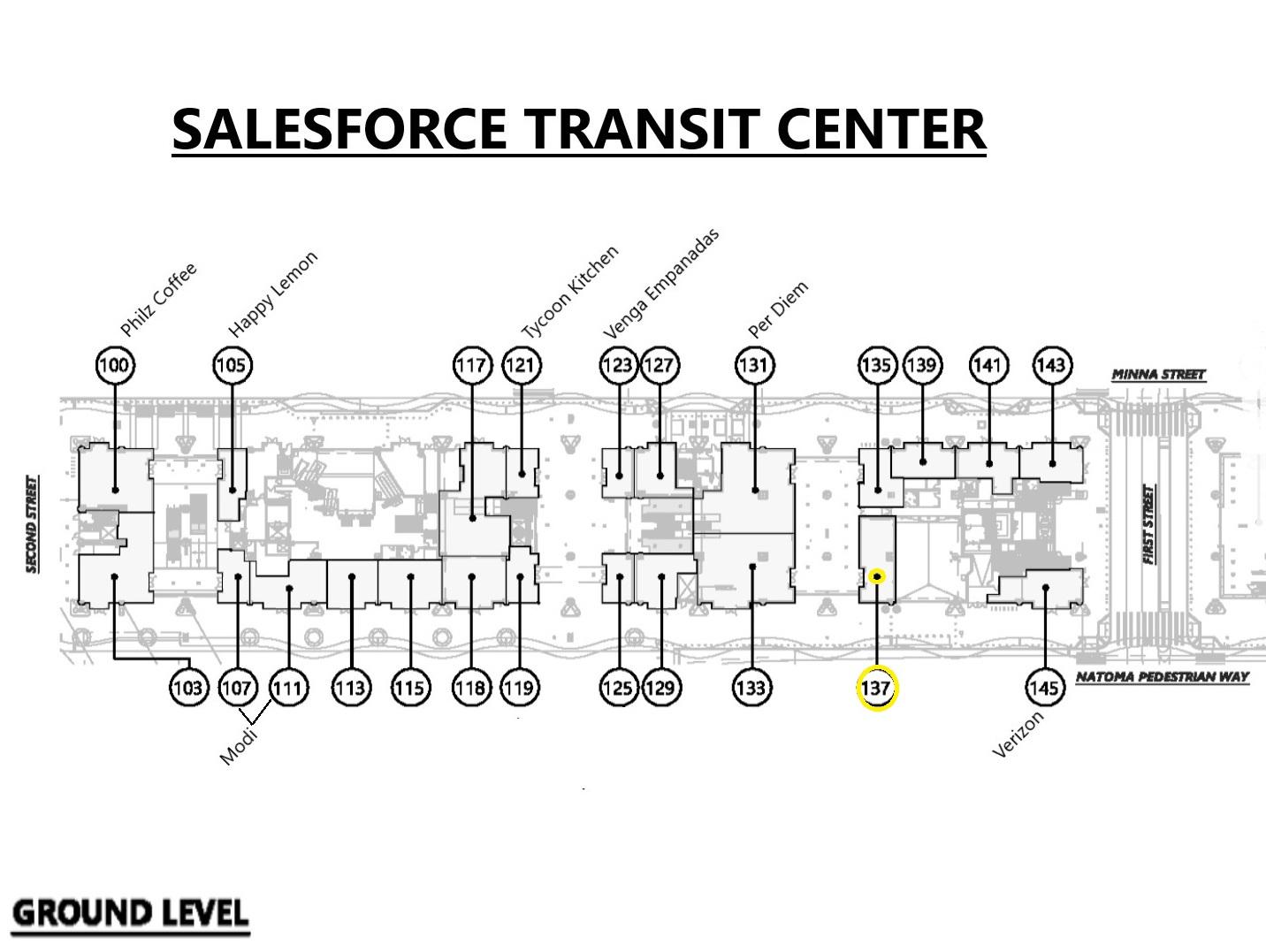 Map of street level rental units showing location of suite 137.