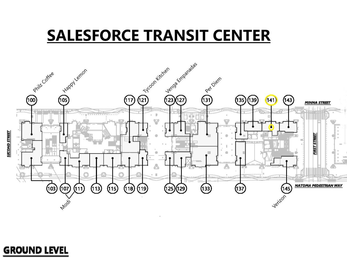Map of street level rental units showing location of suite 141.