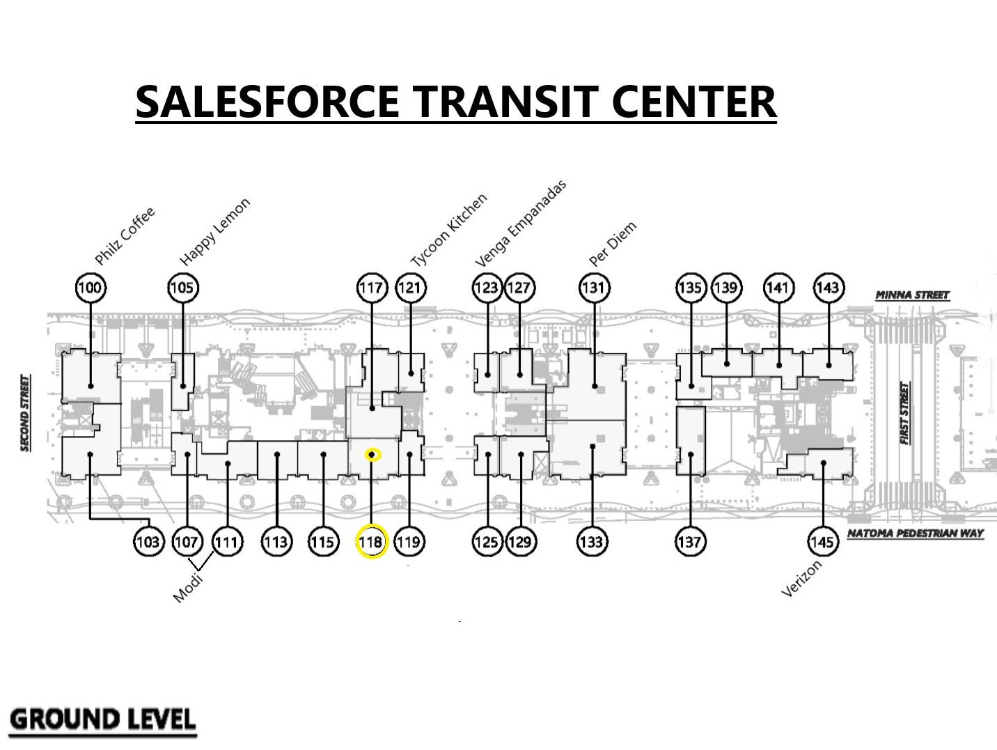 Map of street level rental units showing location of suite 117.