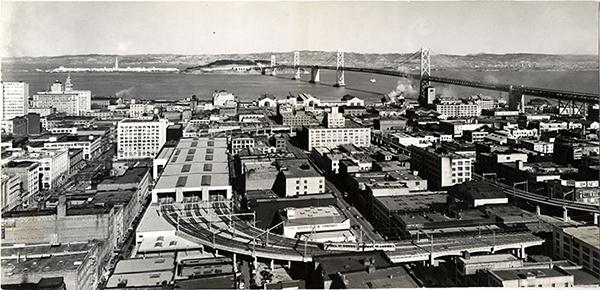 Transbay Terminal, SOMA,  and Bay Bridge (1939)