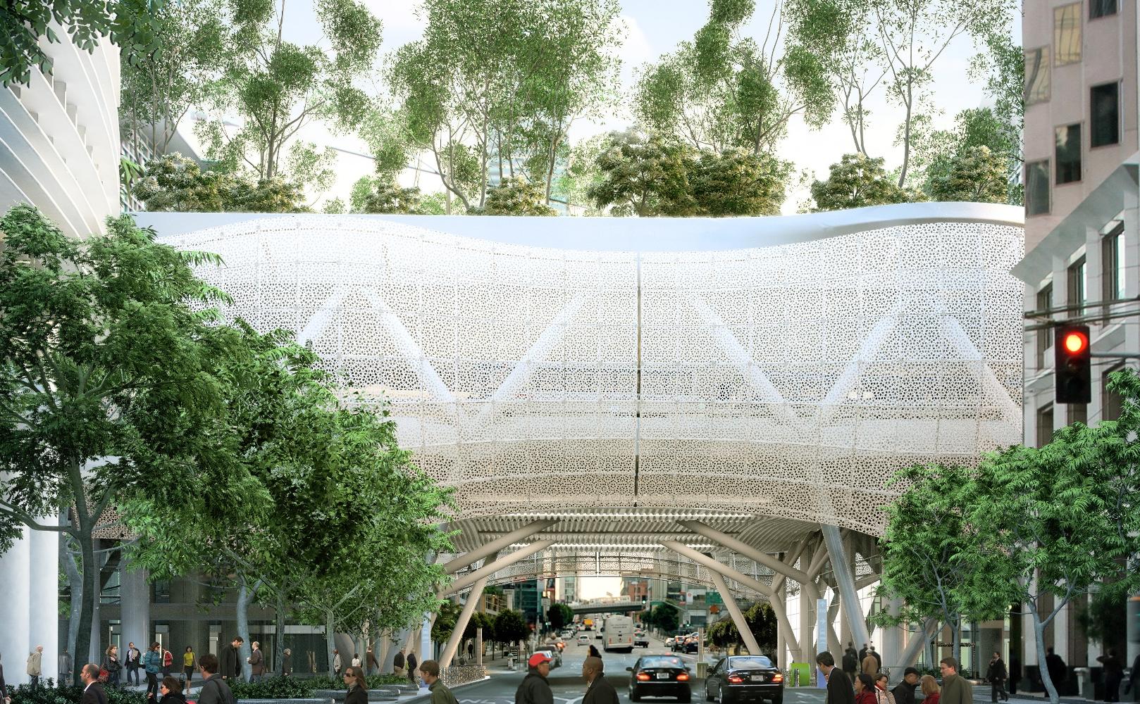 View of the new Transit Center from First Street in downtown San Francisco 