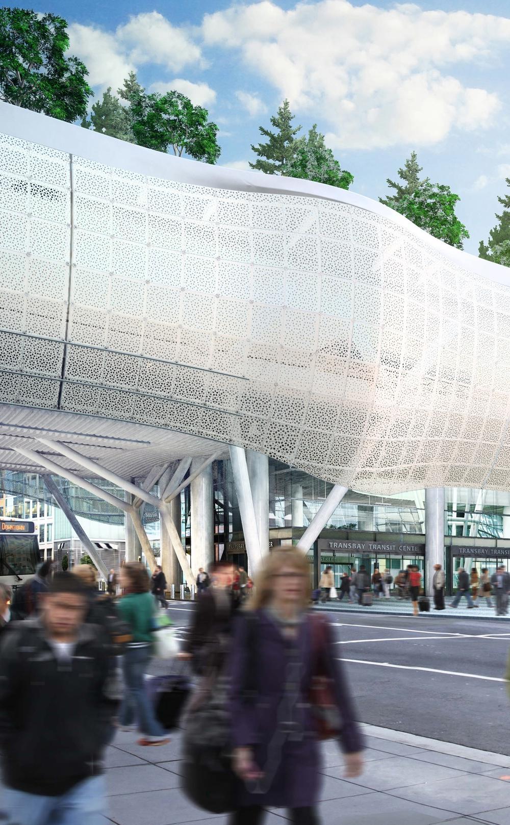 View of the new Transit Center from Fremont Street looking to Mission Square 