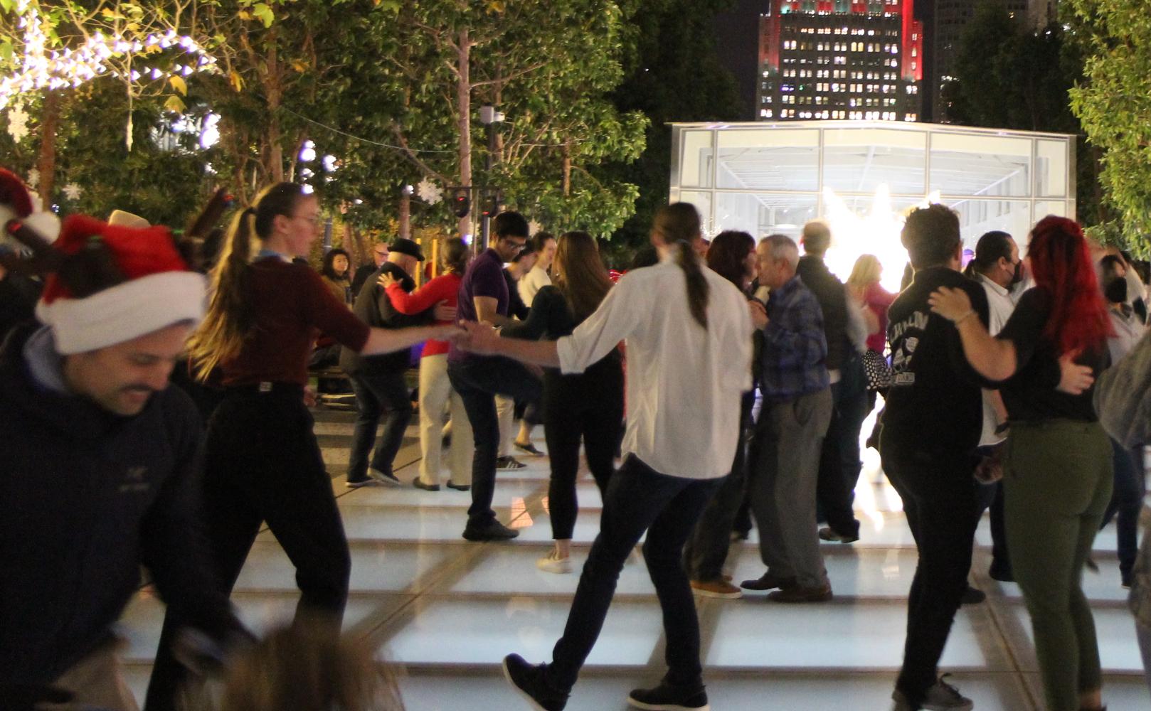 Holiday Dancing at Salesforce Park.