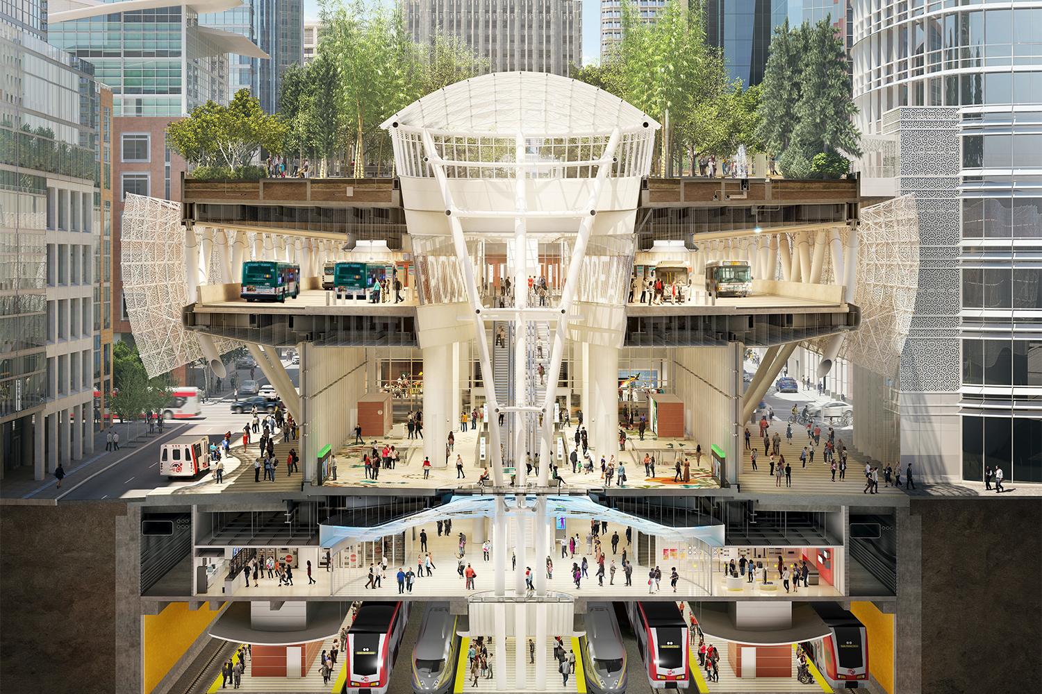 Illustration or Salesforce Transit Center Cross Section.