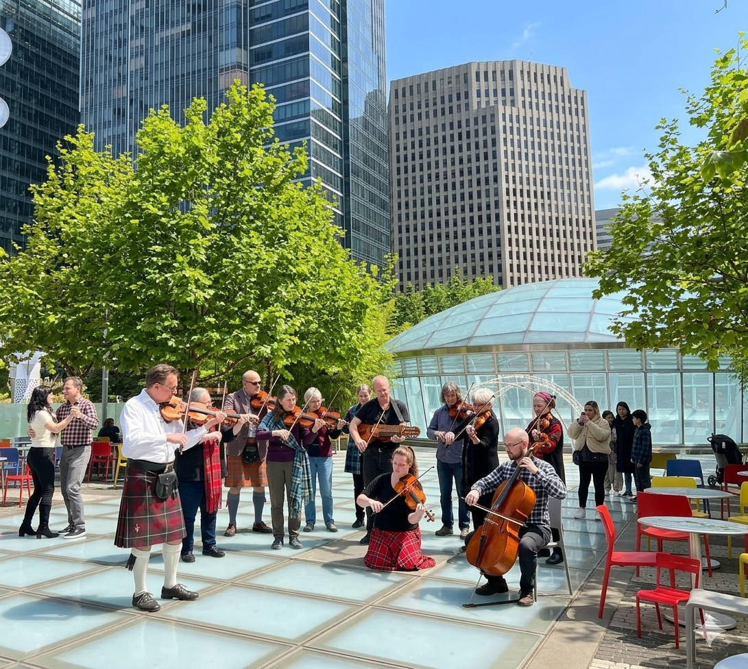 San Francisco Scottish Fiddlers on Main Plaza.
