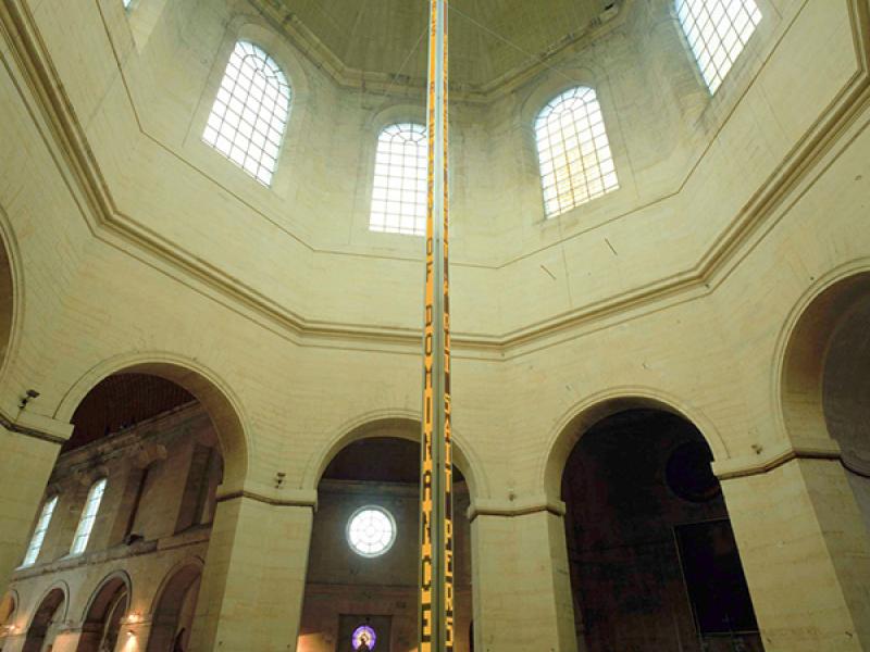 Four-sided electronic LED sign with amber diodes 1,408 x 17 x 17 in.; 3,576.3 x 43.2 x 43.2 cm. Chapelle Saint-Louise de la Salpêtrière, Paris Text (pictured): Erlauf, 1995 © 2009 Jenny Holzer, member Artists Rights Society (ARS), NY. Photo: Attilio Maranzano