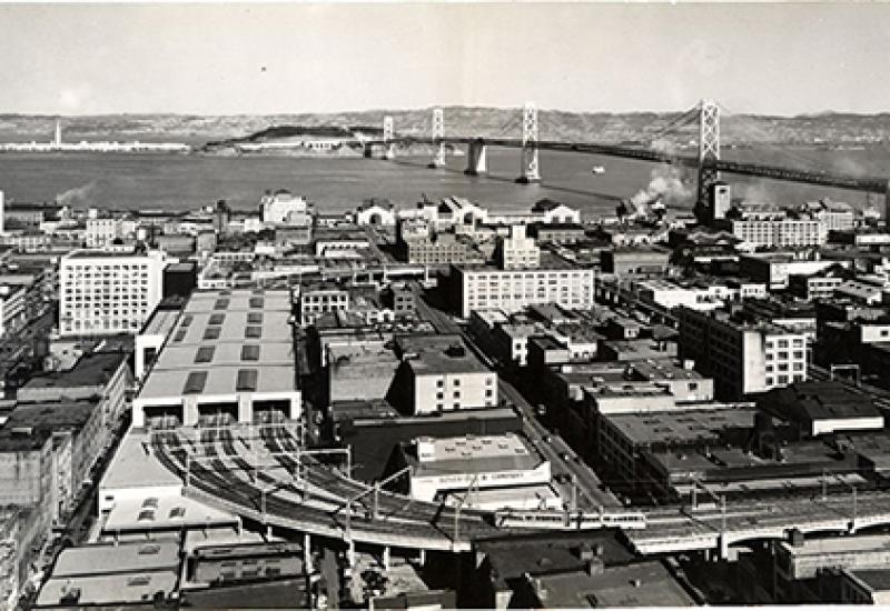 Transbay Terminal, SOMA,  and Bay Bridge (1939)
