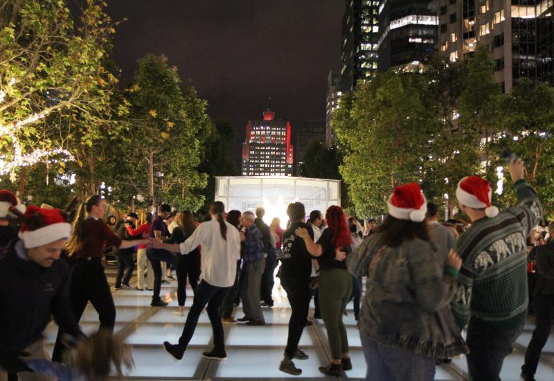Holiday Dancing at Salesforce Park.