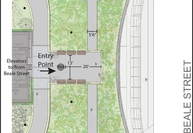 An illustrated overhead view of the Wetlands Garden.