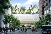 View of the new Transit Center from First Street in downtown San Francisco 