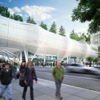 View of the new Transit Center from Fremont Street looking to Mission Square 