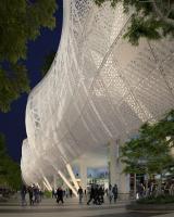 Night view of the new Transit Center from Natoma Street